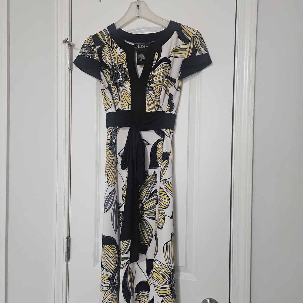 SL Fashions Women's Maxi Dress - Yellow and Black Floral